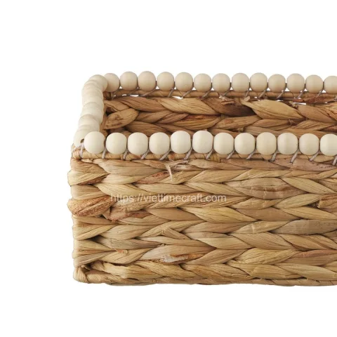 Eco Friendly Water Hyacinth Storage Basket With Beads