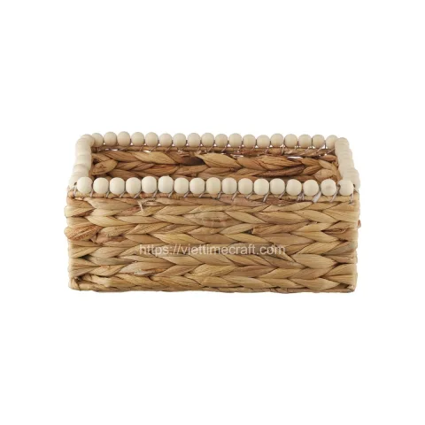 Eco Friendly Water Hyacinth Storage Basket With Beads
