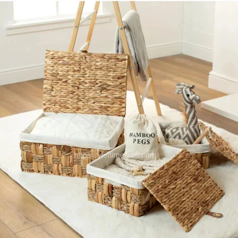 Wholesale Water Hyacinth and Seagrass Hamper Storage Basket Set