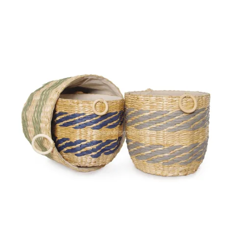 Hand Woven Water Hyacinth Storage Basket With Beads