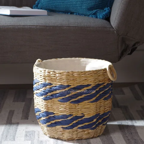 Hand Woven Water Hyacinth Storage Basket With Beads