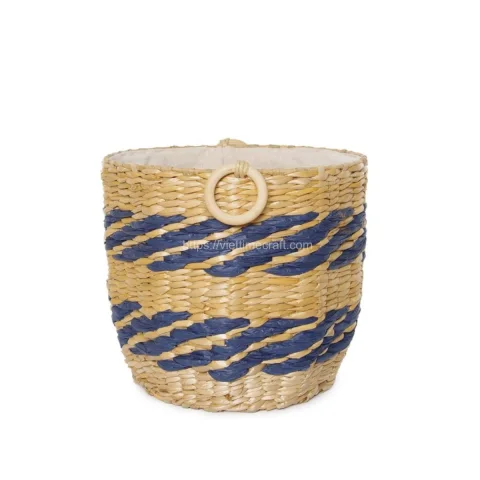 Hand Woven Water Hyacinth Storage Basket With Beads