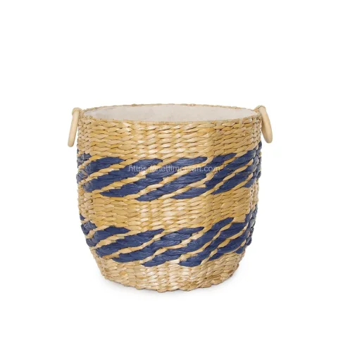 Hand Woven Water Hyacinth Storage Basket With Beads