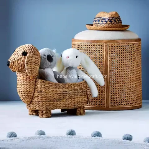 Natural Wicker Dachshund Shape Water Hyacinth Storage Basket