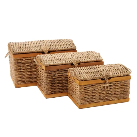 Rattan Export độc đáo lục bình giỏ, giỏ đựng đồ với gỗ - REX-B00471