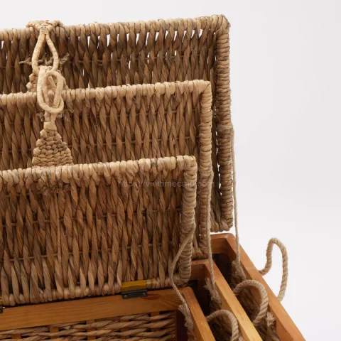 Unique Water Hyacinth Basket, Storage Basket With Wood