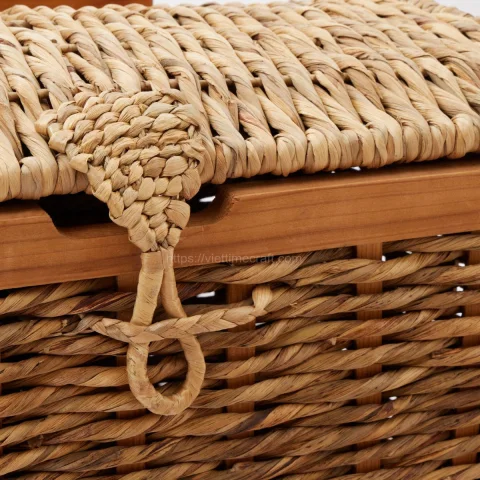 Unique Water Hyacinth Basket, Storage Basket With Wood