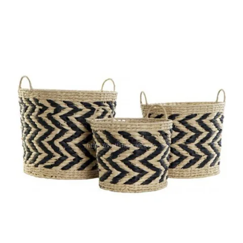 New Style Water Hyacinth Storage Basket Zigzag Pattern