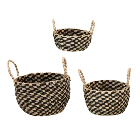 New Style Water Hyacinth Storage Basket Zigzag Pattern