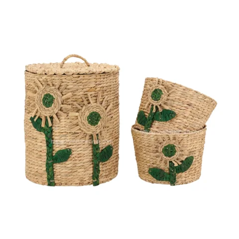 Rattan Export bộ 3 đáng yêu hoa hướng dương giỏ đựng đồ do lục bình - REX-B00477