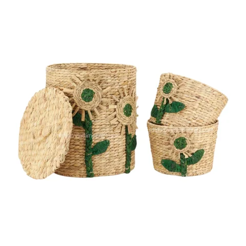 Set 3 Adorable Sunflower Storage Basket made by Water Hyacinth