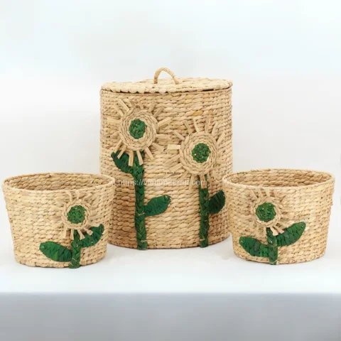 Set 3 Adorable Sunflower Storage Basket made by Water Hyacinth