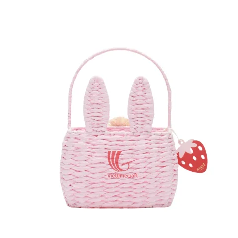 Rattan Export Cute Pink Water Hyacinth Bunny Basket for Easter - REX-B00479
