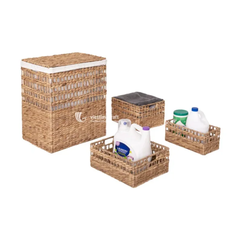 NEW SET Water Hyacinth Laundry Basket, Storage Basket Wholesale – B00482