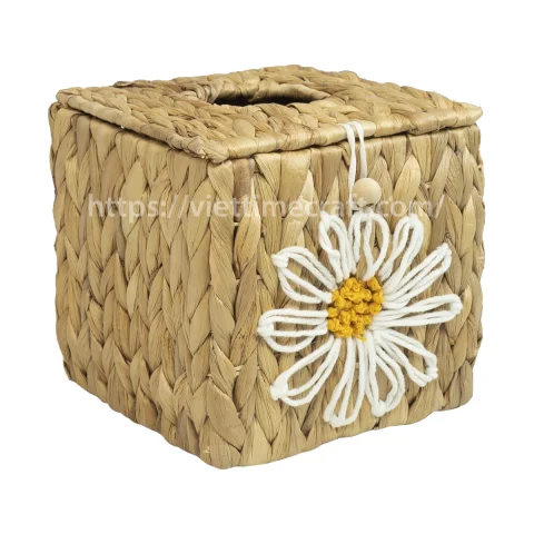 Rattan Export giacinto d'acqua scatola portafazzoletti con margherita ricamato con fiori motivo - REX-B00483