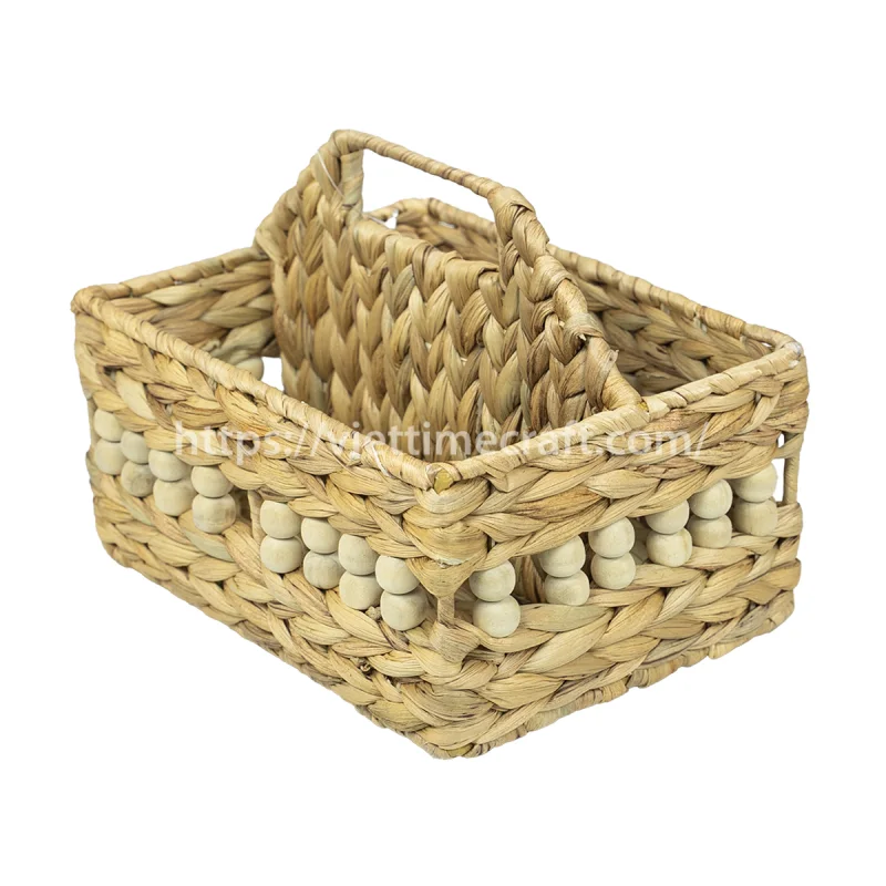 Unique Water Hyacinth Document Holder, Woven Paper Organizer with Wooden Beads
