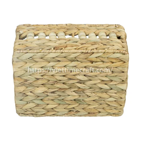Unique Water Hyacinth Document Holder, Woven Paper Organizer with Wooden Beads