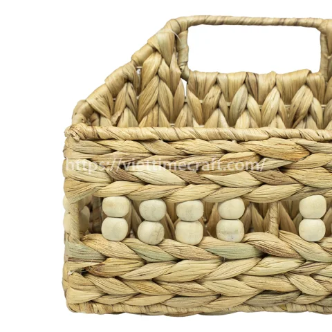 Unique Water Hyacinth Document Holder, Woven Paper Organizer with Wooden Beads