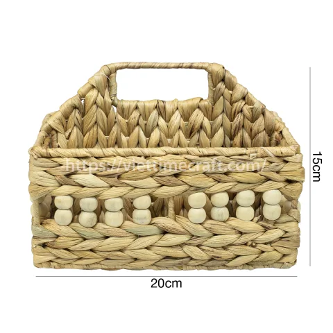 Unique Water Hyacinth Document Holder, Woven Paper Organizer with Wooden Beads