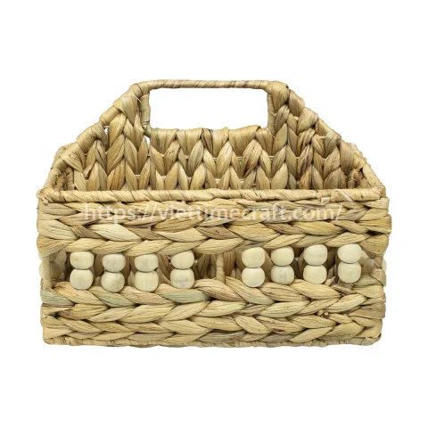 Unique Water Hyacinth Document Holder, Woven Paper Organizer with Wooden Beads
