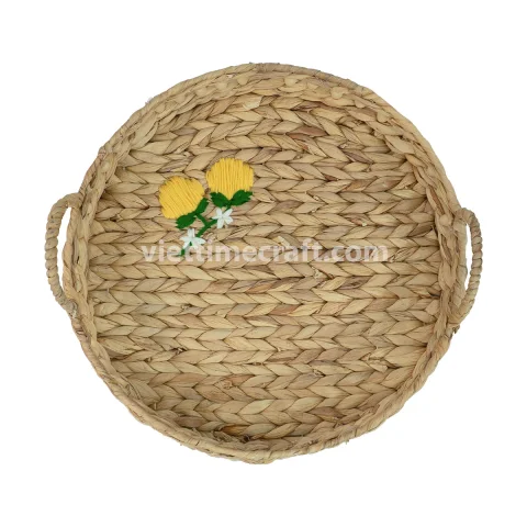 Eco Friendly Decorative Storage Serving Tray Basket With Embroidered Lemon, With Beads Wholesale – B00515