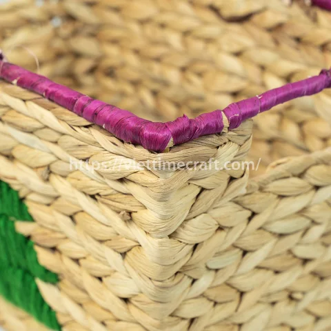 Set of 2 Water Hyacinth Basket with Handle and Christmas Tree Embroidery