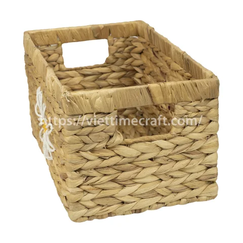 Set Water Hyacinth Storage Basket With Tissue Box Daisy Flower Embroidered Pattern