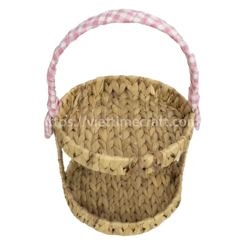 Two-Tier Wicker Tray with Ribbon Bow Made Of Water Hyacinth