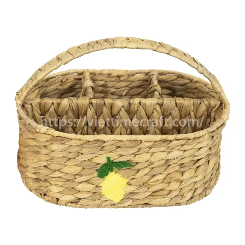 Rattan Export Best Selling Water Hyacinth Utensil Caddy 4-Compartment Cutlery Holder with Handle - REX-B00505
