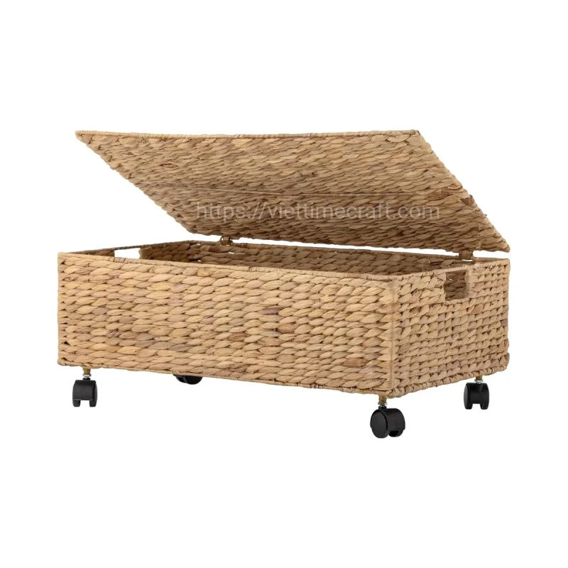 Underbed Storage Basket on Wheels with Lid – Natural Water Hyacinth Organizer