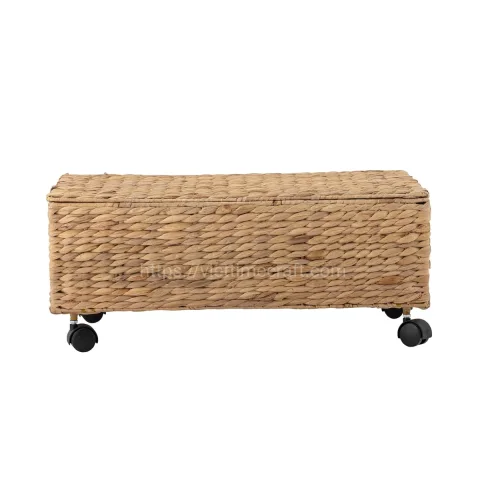 Underbed Storage Basket on Wheels with Lid – Natural Water Hyacinth Organizer
