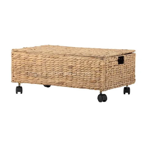 Underbed Storage Basket on Wheels with Lid – Natural Water Hyacinth Organizer