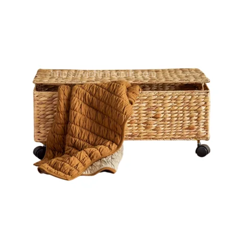 Underbed Storage Basket on Wheels with Lid – Natural Water Hyacinth Organizer