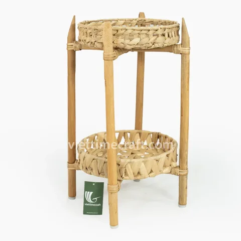 2 Tier Water Hyacinth Floor Standing Shelf Storage Basket Natural Woven Tray