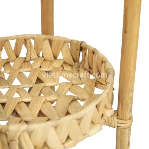 2 Tier Water Hyacinth Floor Standing Shelf Storage Basket Natural Woven Tray