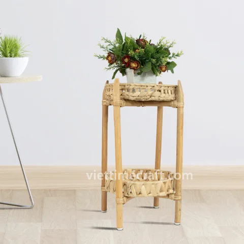 2 Tier Water Hyacinth Floor Standing Shelf Storage Basket Natural Woven Tray