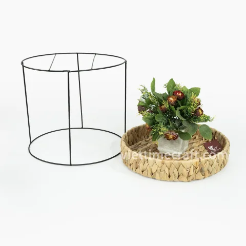 Handwoven Water Hyacinth Nesting End Tables, Boho Round Side Tables with Wicker Tray Tops