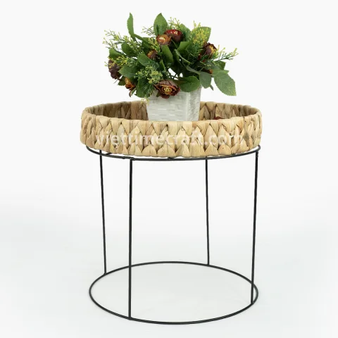 Handwoven Water Hyacinth Nesting End Tables, Boho Round Side Tables with Wicker Tray Tops