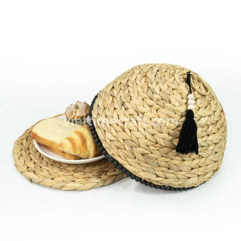 Rattan Export Eco Food Dome Tent with Tassel – Woven Water Hyacinth Food Cover for Kitchen, Dining, or Display - REX-B00512