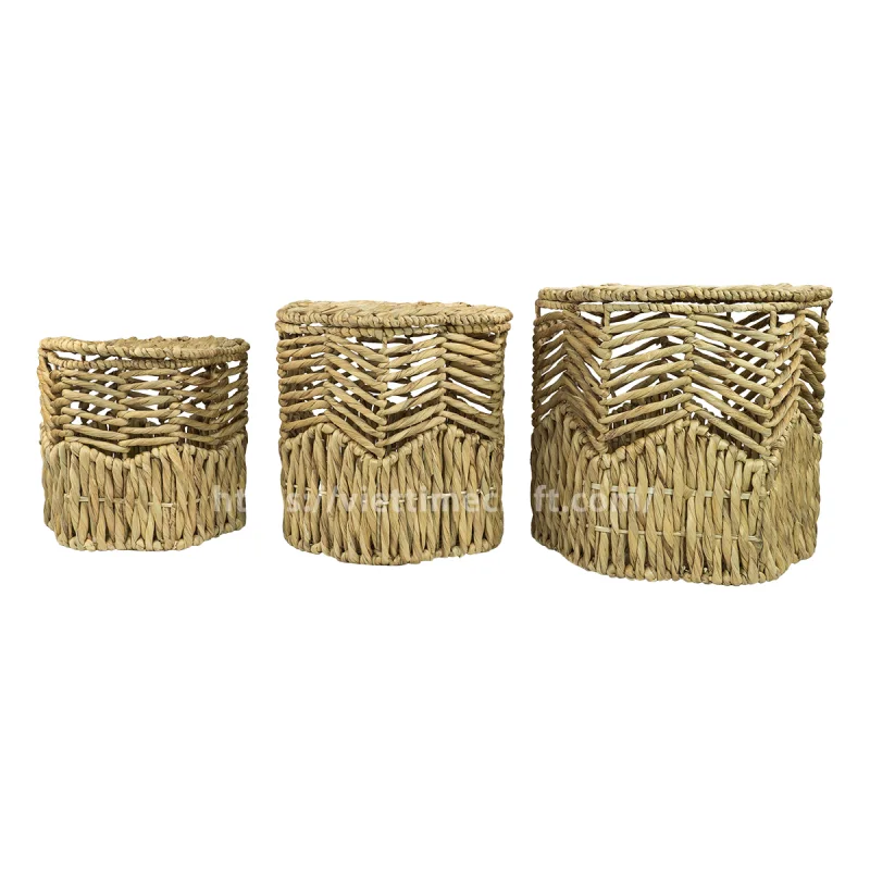 Scalloped Wicker Basket Wholesale, Handwoven Water Hyacinth Laundry & Storage Baskets