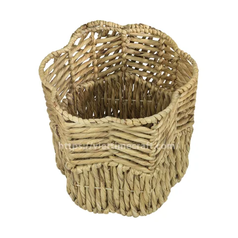 Scalloped Wicker Basket Wholesale, Handwoven Water Hyacinth Laundry & Storage Baskets