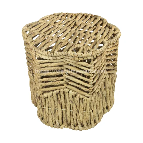 Scalloped Wicker Basket Wholesale, Handwoven Water Hyacinth Laundry & Storage Baskets