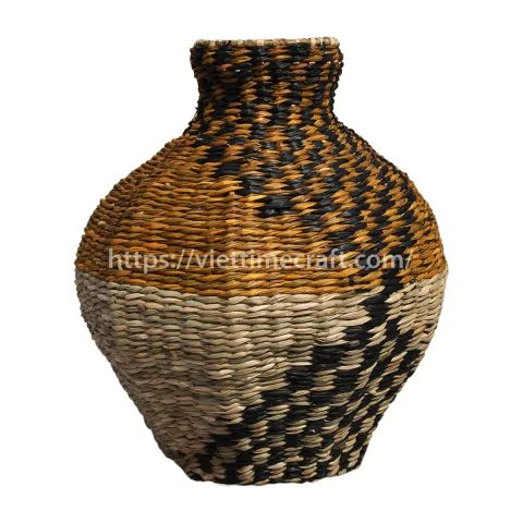 Sustainably Natural Art Woven Water Hyacinth Vase, Flower Jar