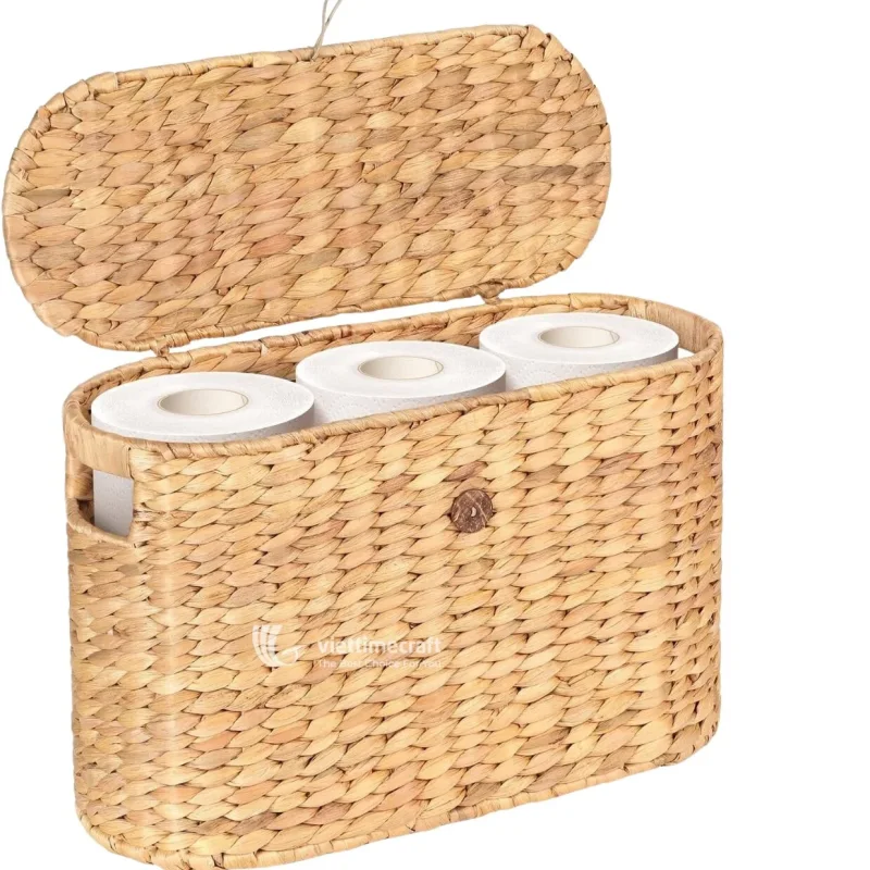 Water Hyacinth Wicker Storage Basket with Lid, Natural Hyacinth Tissue Storage for Bathroom & Home Organization