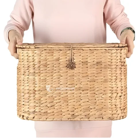 Water Hyacinth Wicker Storage Basket with Lid, Natural Hyacinth Tissue Storage for Bathroom & Home Organization