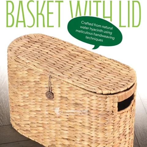 Water Hyacinth Wicker Storage Basket with Lid, Natural Hyacinth Tissue Storage for Bathroom & Home Organization