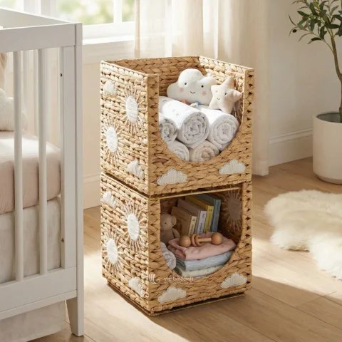 Embroidered Water Hyacinth Storage Cube and Versatile Pet Bed