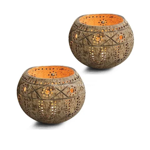 Rattan Export migliore offerta Set guscio di cocco portacandela – ecologico & fatto a mano - REX-BD0005