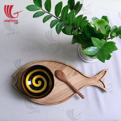 Rattan Export Folk Art Painted Inlay dừa sơn mài bát - REX-BD008