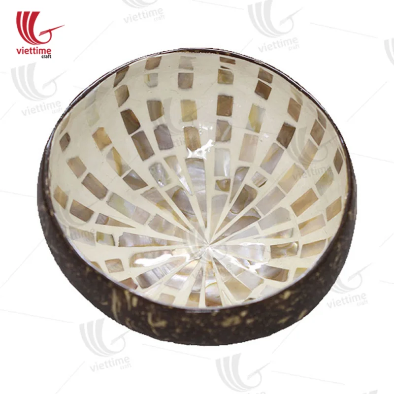Coconut Bowl White Inlaid Mother Of Pearl